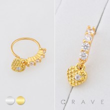 MULTI CZ DANGLING HEART 316L SURGICAL STEEL NOSE HOOP NOSE RING